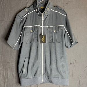 Black Short Sleeve Jacket with White Trim